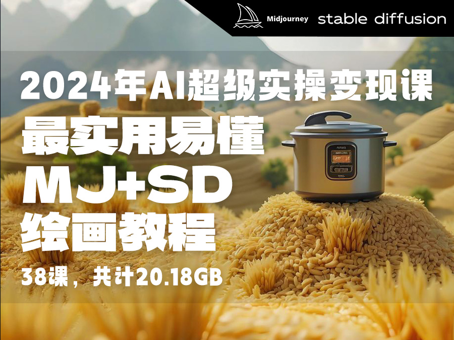 【精品推荐 】【2024】AI超级实操变现课,最实用易懂的Stable Diffusion和Midjourney绘画教程(38课,共计20.18GB)