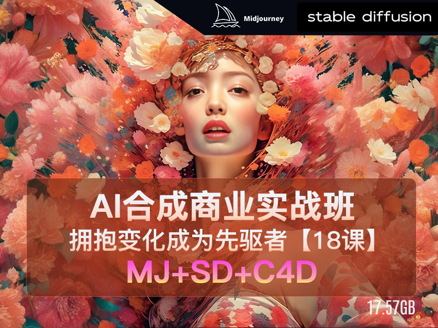 【精品推荐】AI合成商业实战班,拥抱变化成为先驱者【18课】(Midjourney+Stable Diffusion+C4D)(共计17.57GB)