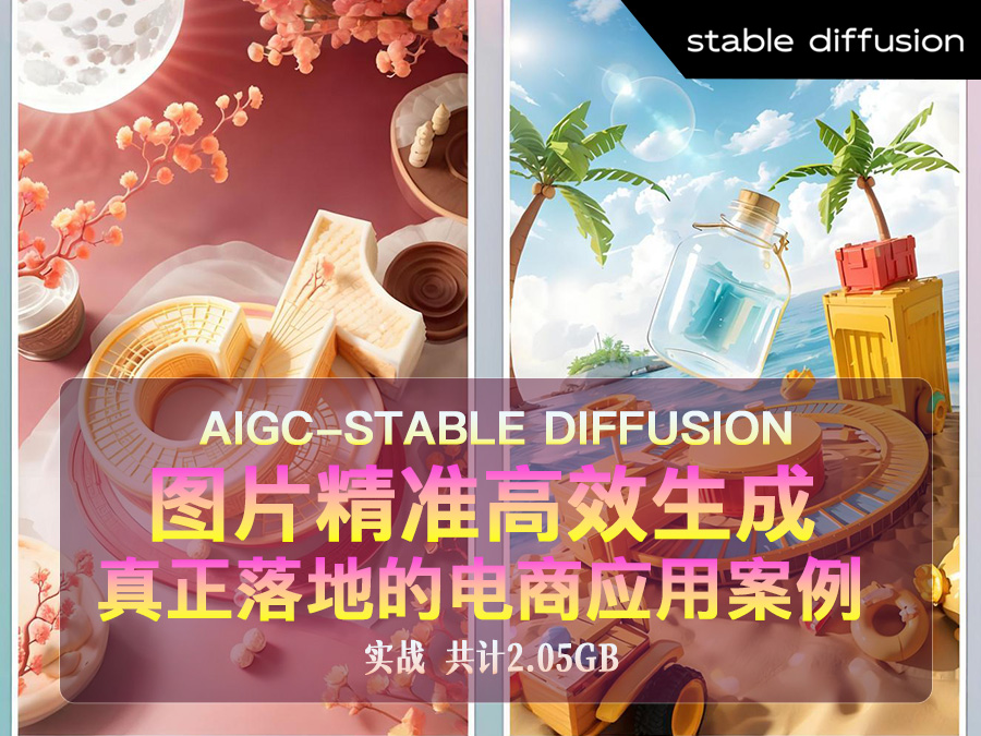 【2024】AIGC-Stable Diffusion图片精准高效生成,AI能实现,并能真正落地的电商应用案例【实战】(共计2.05GB)
