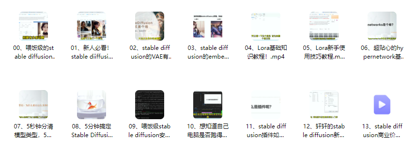 【精品推荐】Stable Diffusion喂饭级教学中文视频教程【14课】(共计1.36GB)